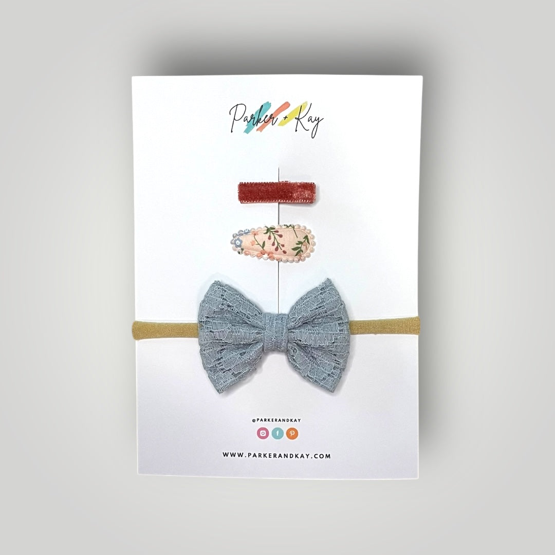 Lace Bow Headband and Clips Set