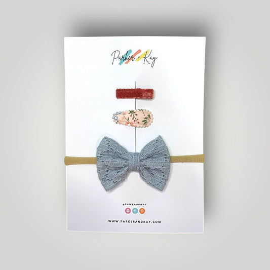 Lace Bow Headband and Clips Set