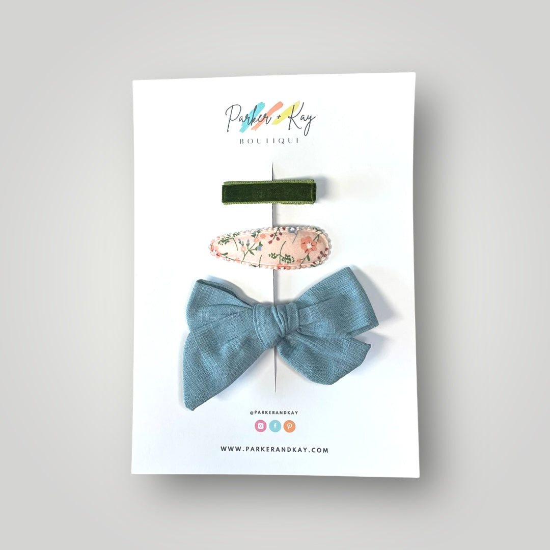 Linen Bow and Clips Set