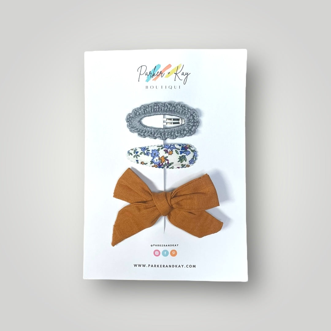 Linen Bow and Clips Set