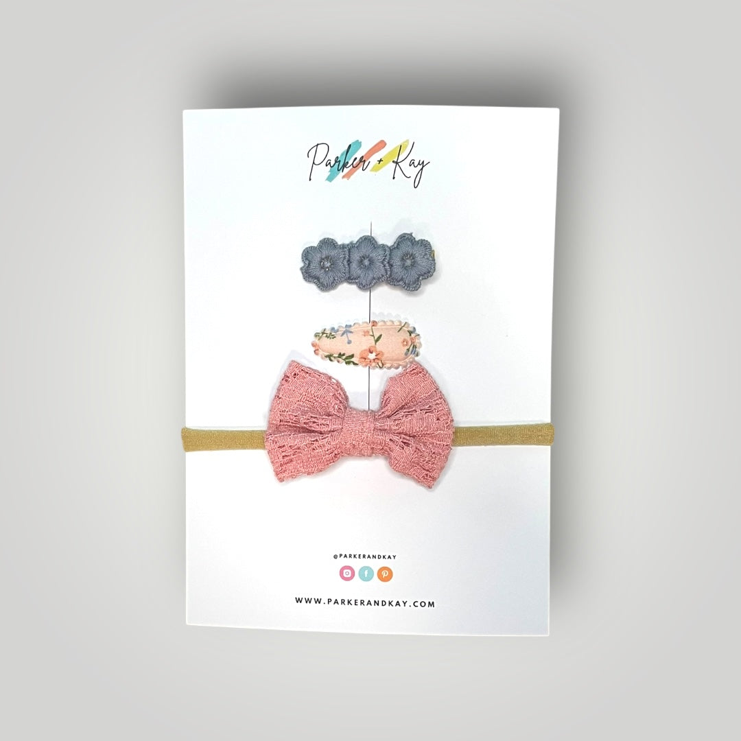 Lace Bow Headband and Clips Set
