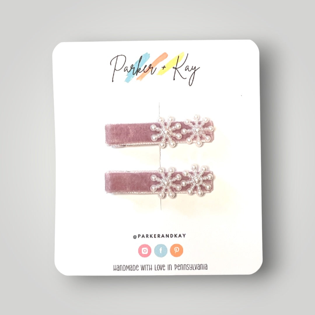 Velvet Snowflakes Clips