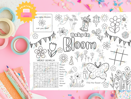 Baby in Bloom Baby Shower Activity Sheet for Kids