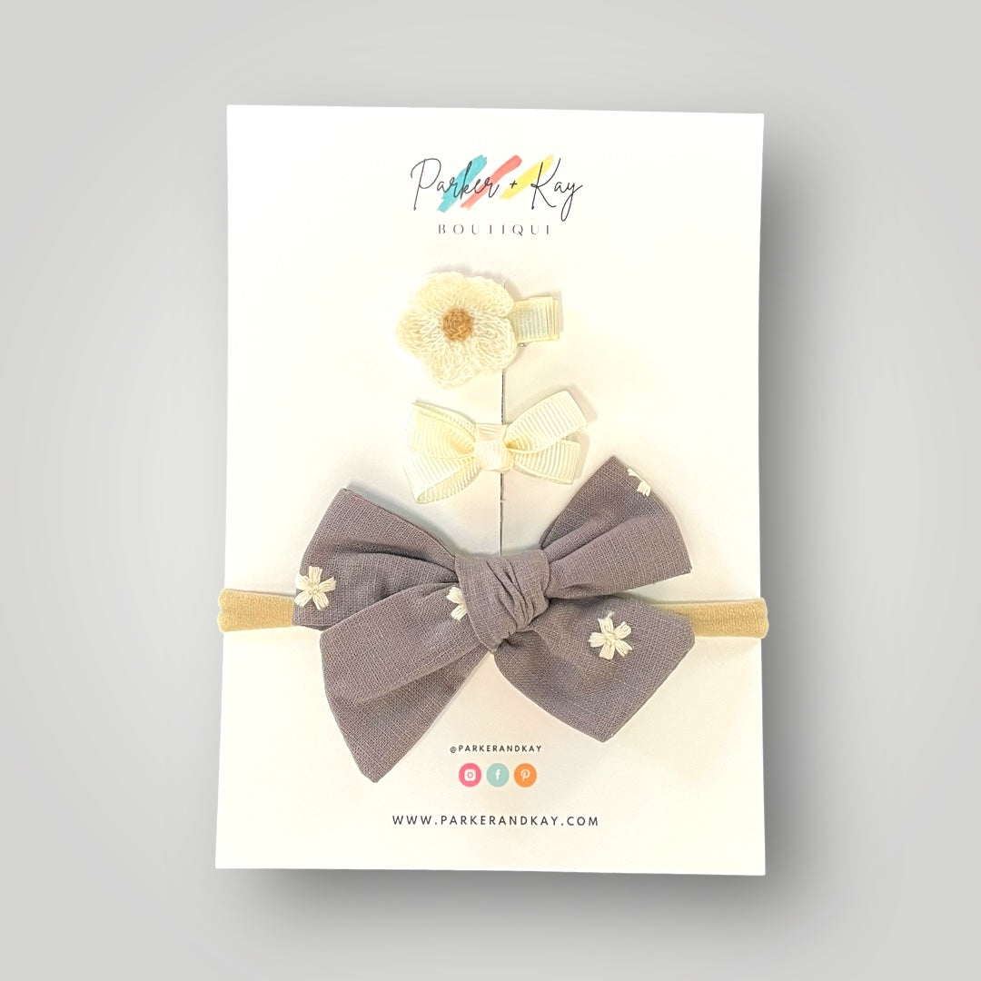 Embroidered Headband and Clips Set