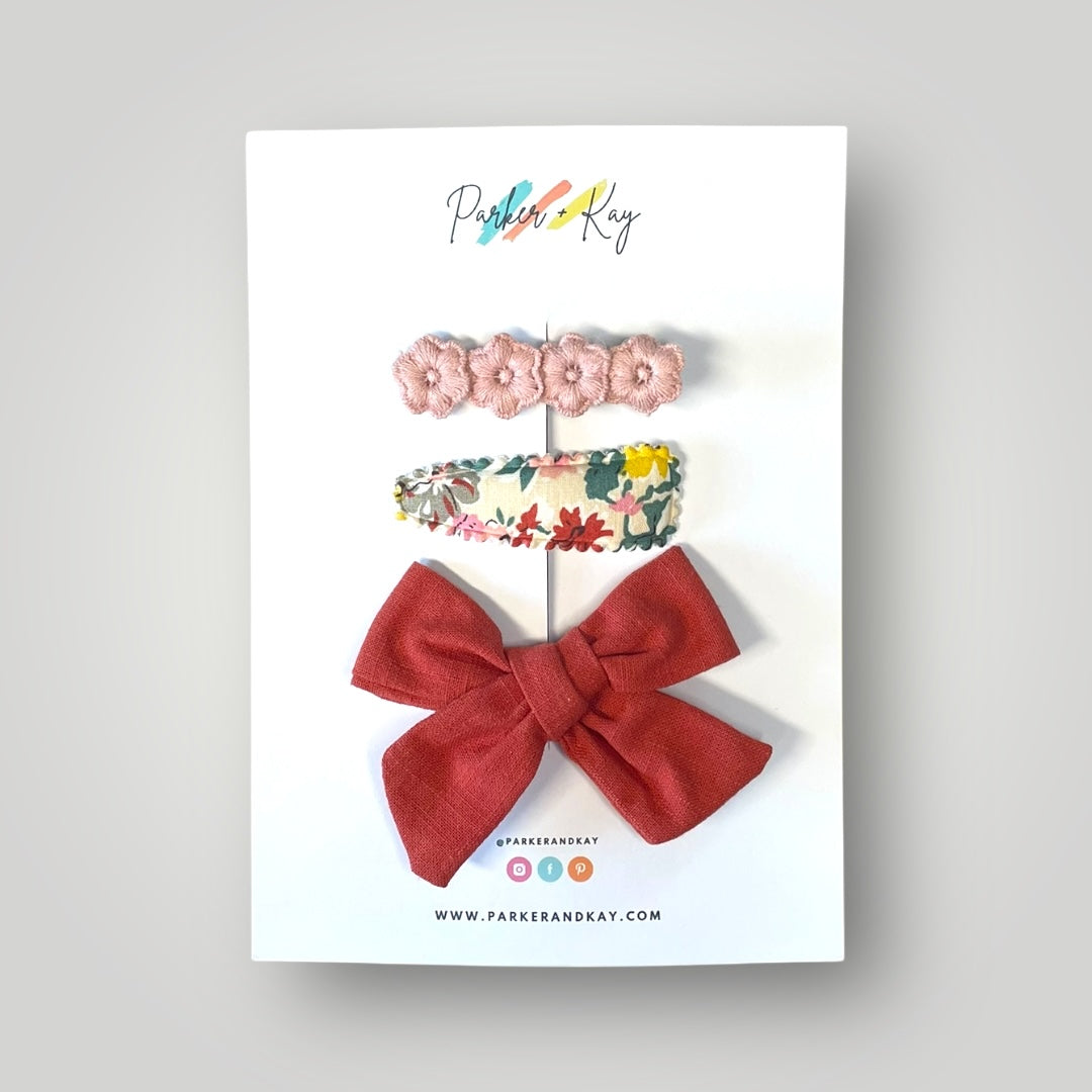 Linen Bow and Clips Set