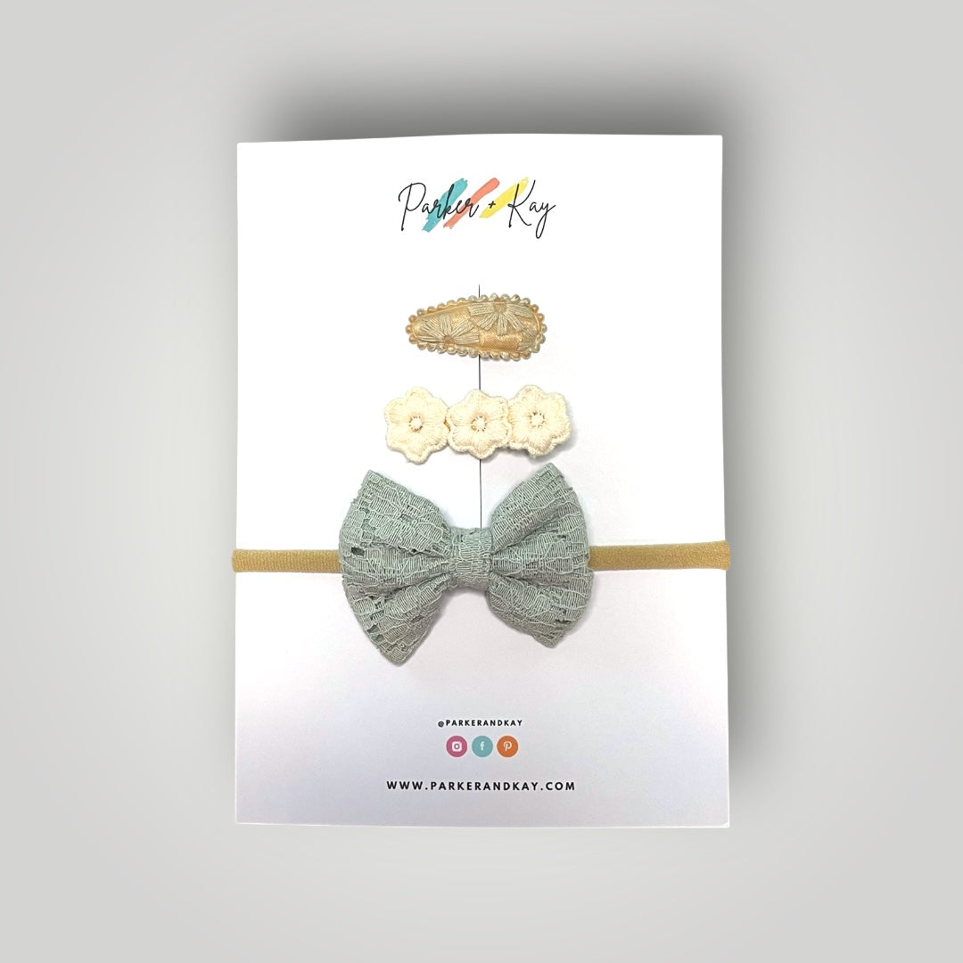 Lace Bow Headband and Clips Set