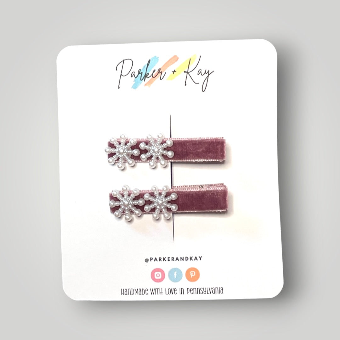 Velvet Snowflakes Clips