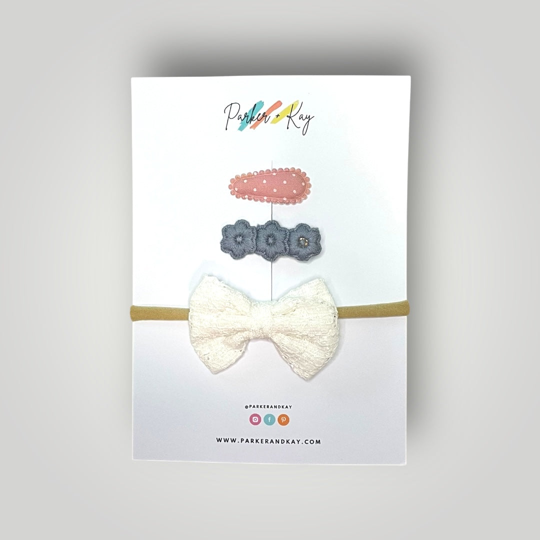Lace Bow Headband and Clips Set