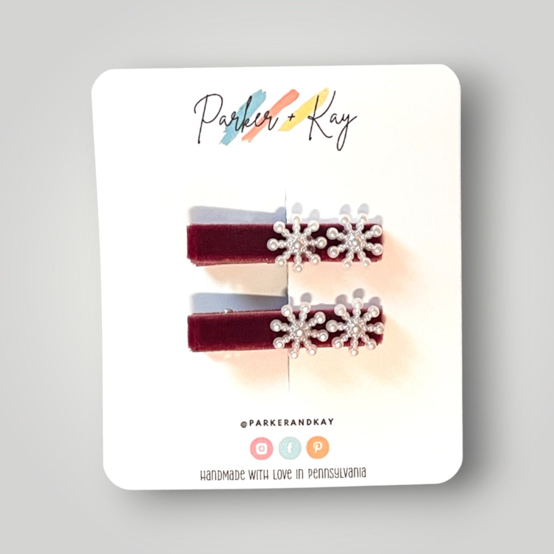 Velvet Snowflakes Clips