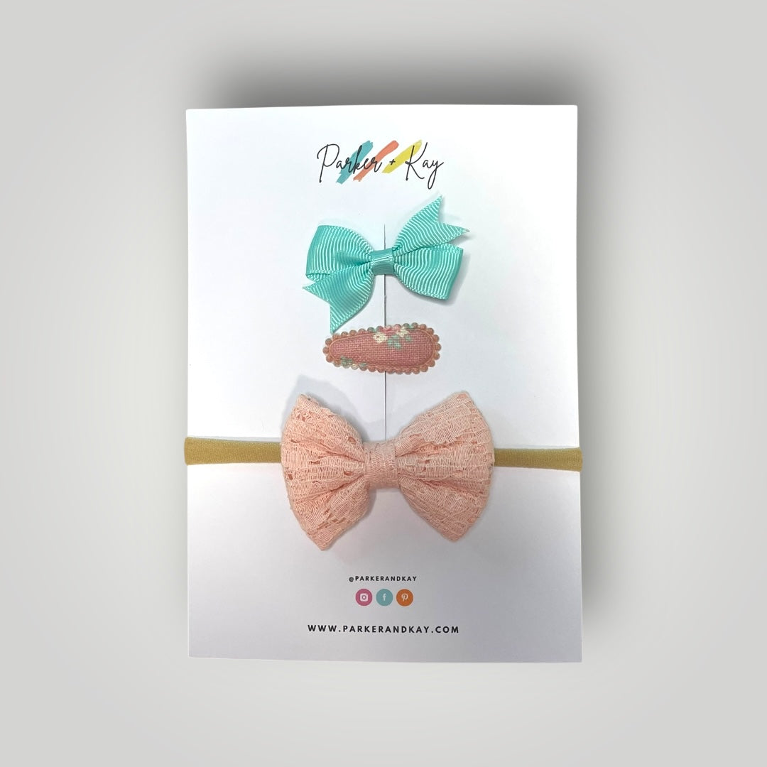 Lace Bow Headband and Clips Set