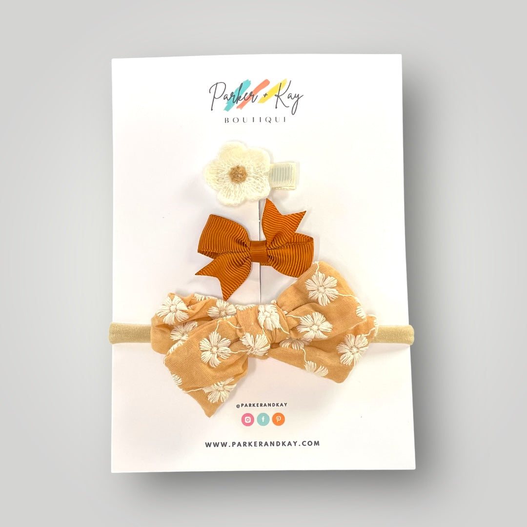 Embroidered Headband and Clips Set