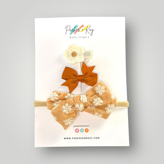 Embroidered Headband and Clips Set