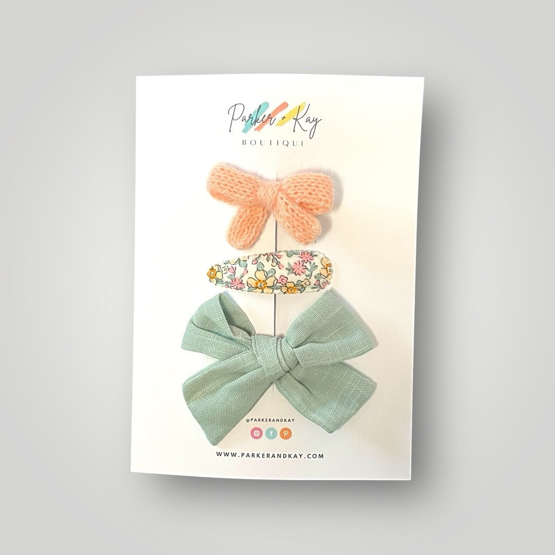 Linen Bow and Clips Set