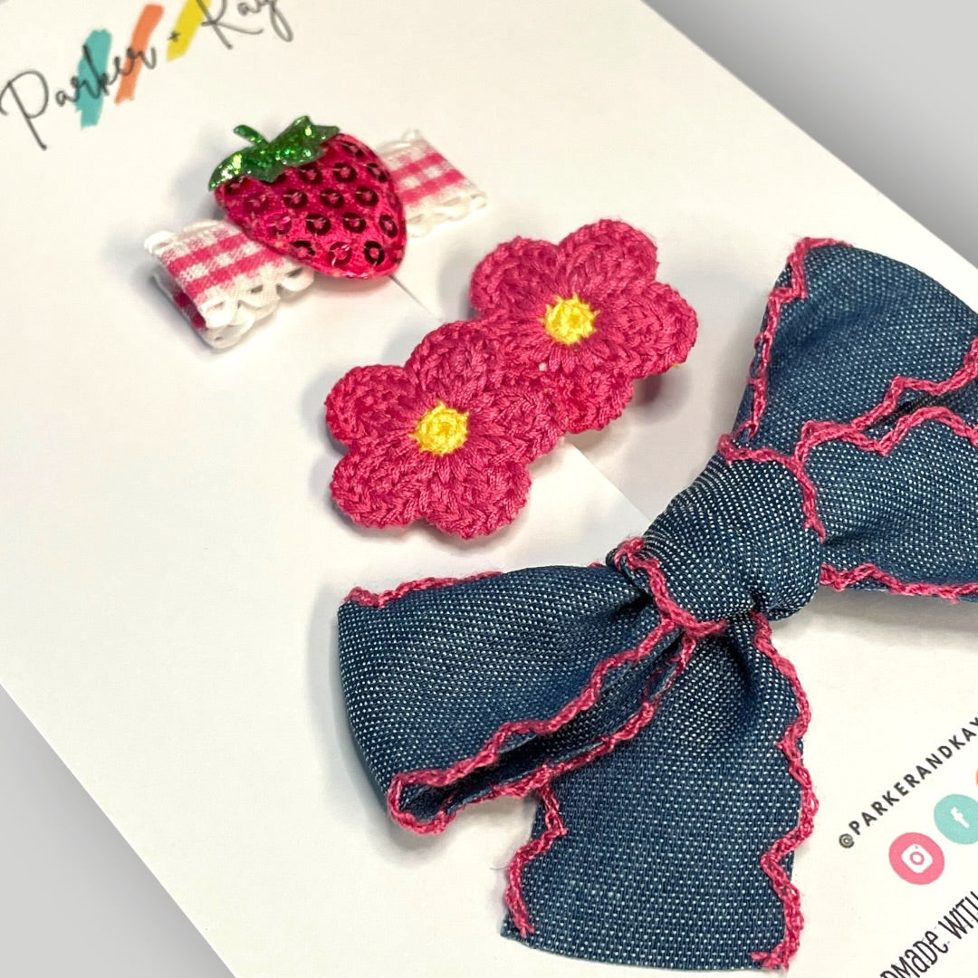 Berry Patch Cuties Hair Clip Trio