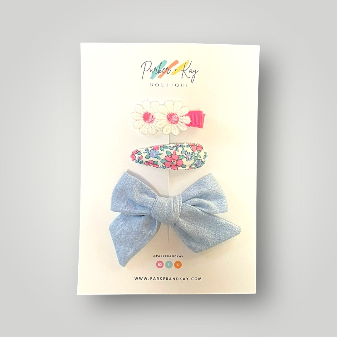 Linen Bow and Clips Set