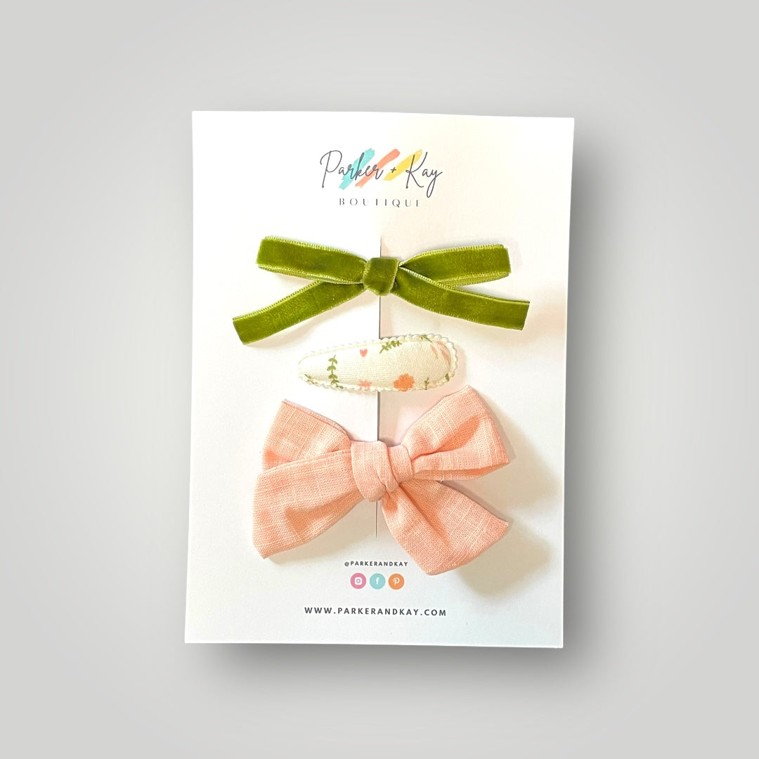 Linen Bow and Clips Set