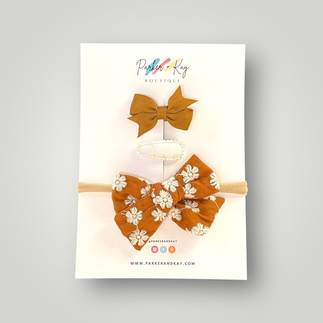 Embroidered Headband and Clips Set