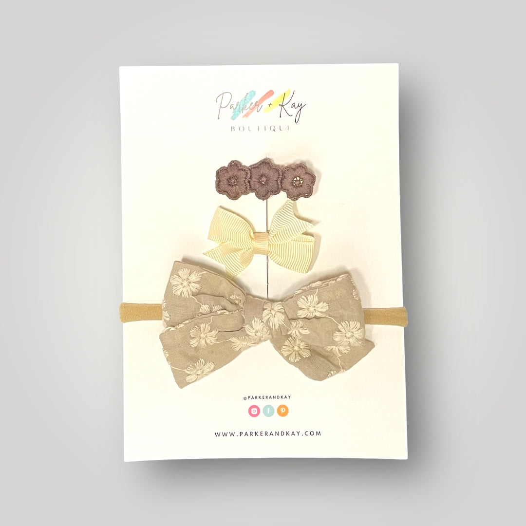 Embroidered Headband and Clips Set