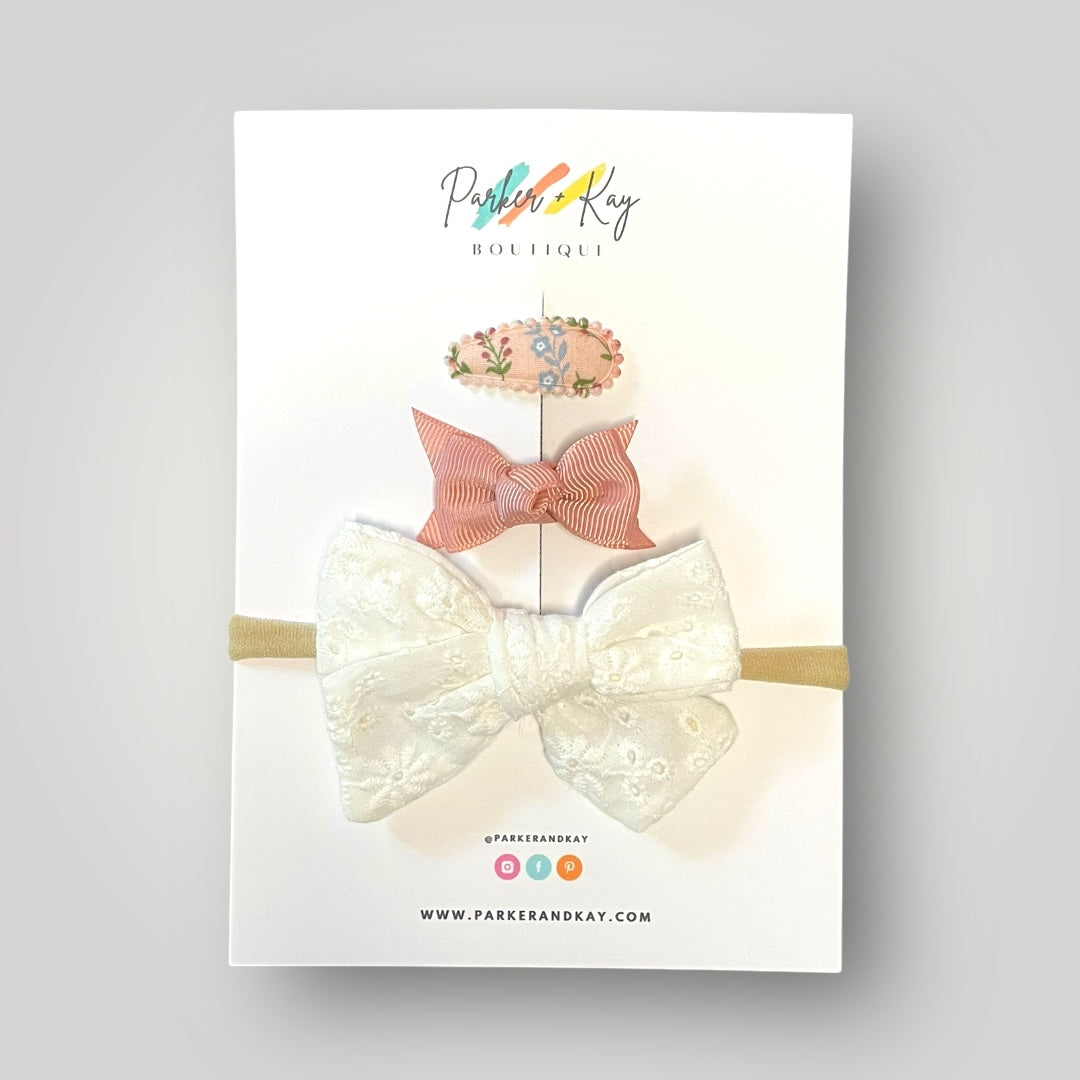Embroidered Headband and Clips Set