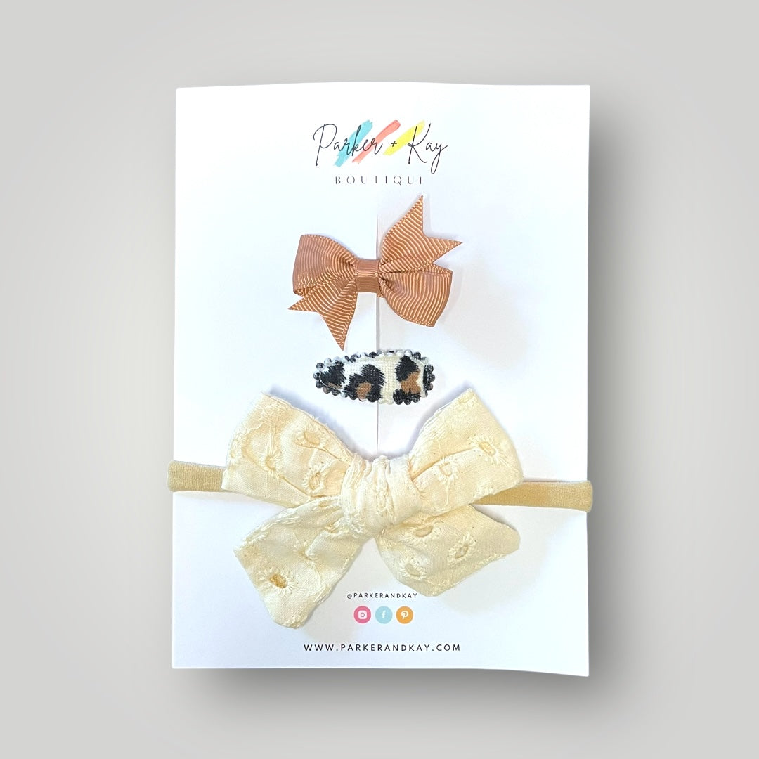 Embroidered Headband and Clips Set