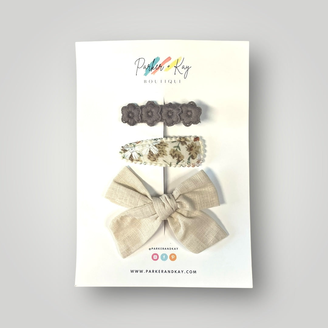 Linen Bow and Clips Set