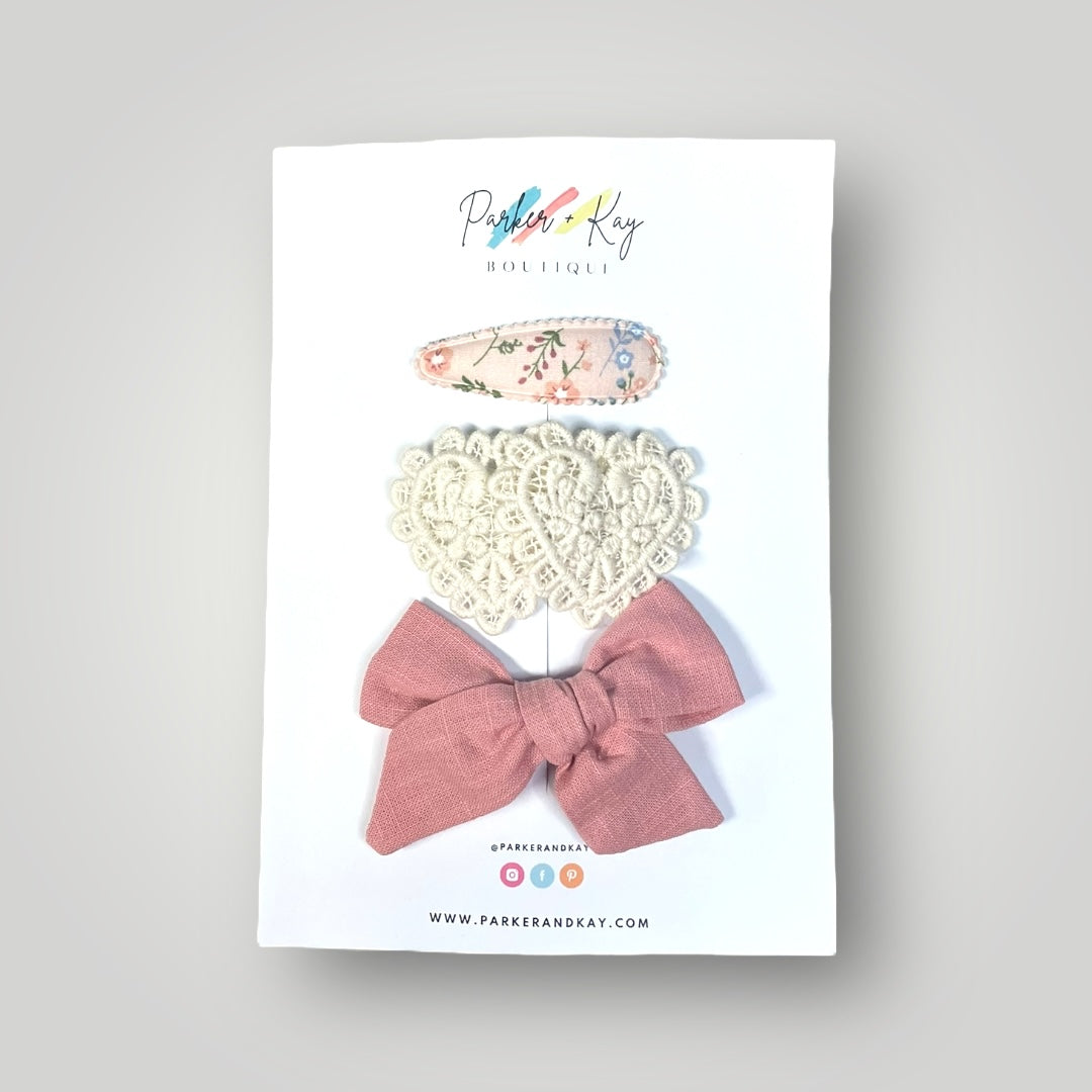 Linen Bow and Clips Set