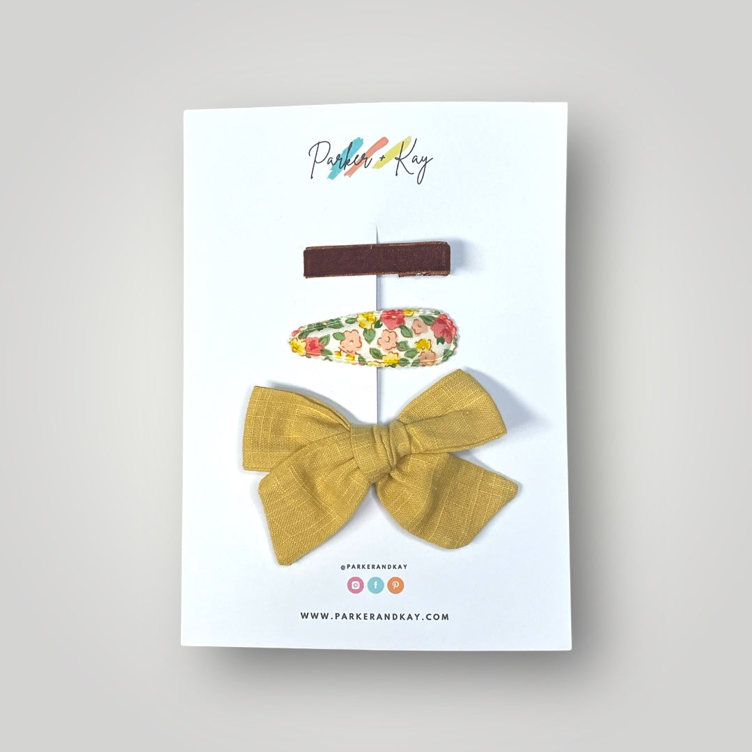 Linen Bow and Clips Set