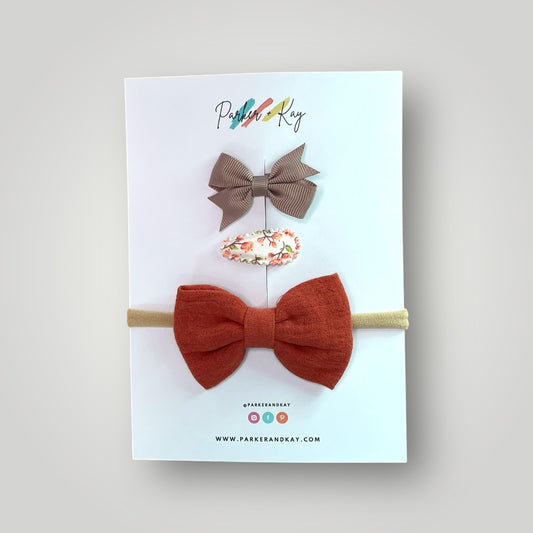 Muslin Bow Headband and Clips Set