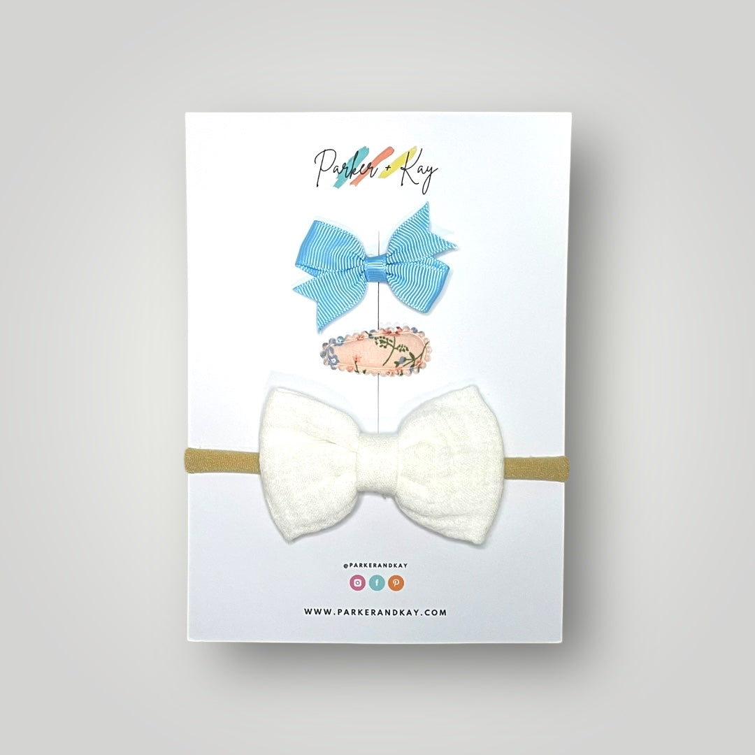 Muslin Bow Headband and Clips Set