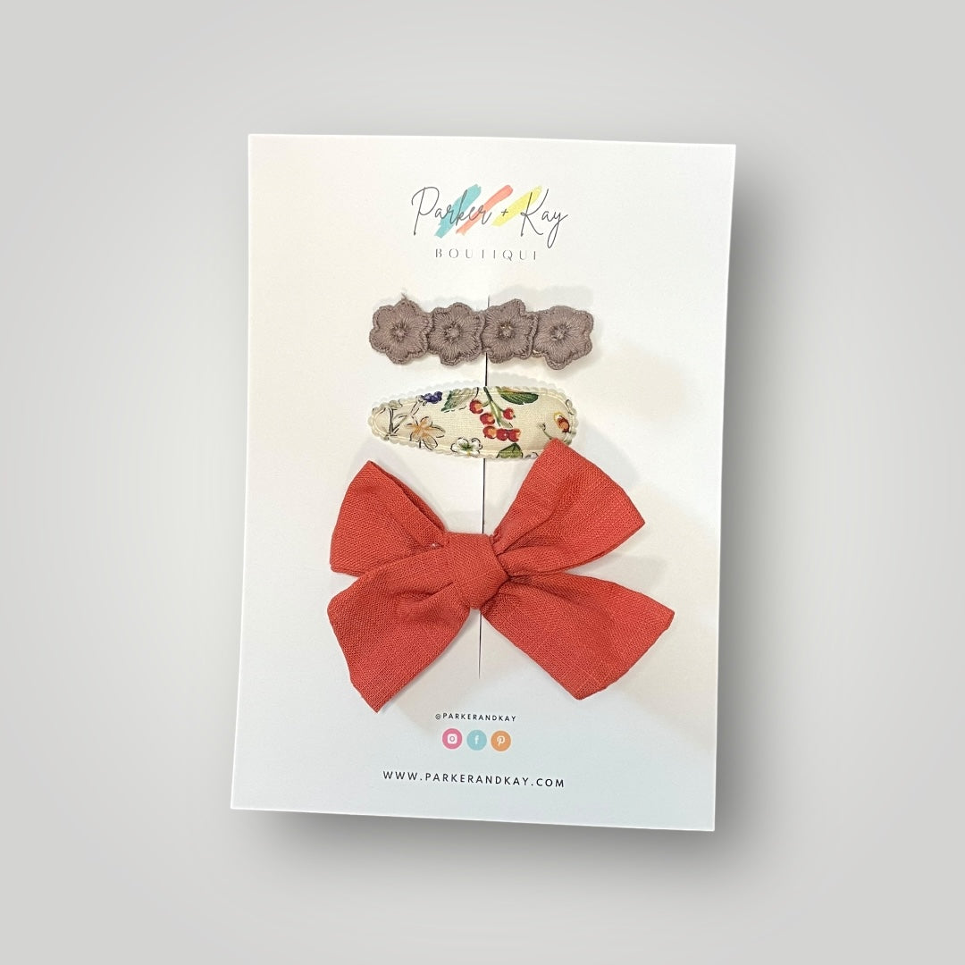 Linen Bow and Clips Set
