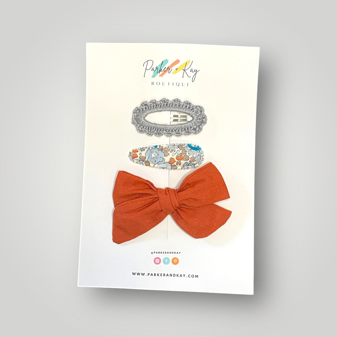 Linen Bow and Clips Set