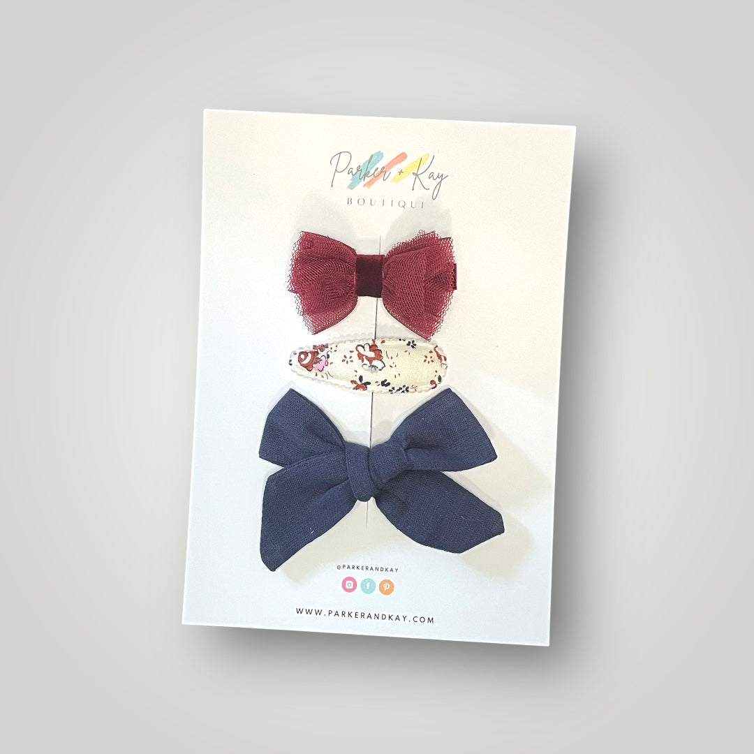 Linen Bow and Clips Set
