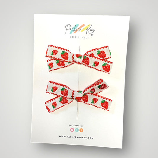 Petite Classic Pigtail Bows | Red Strawberries