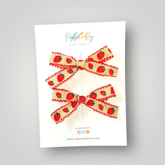 Petite Classic Pigtail Bows | Basket of Strawberries