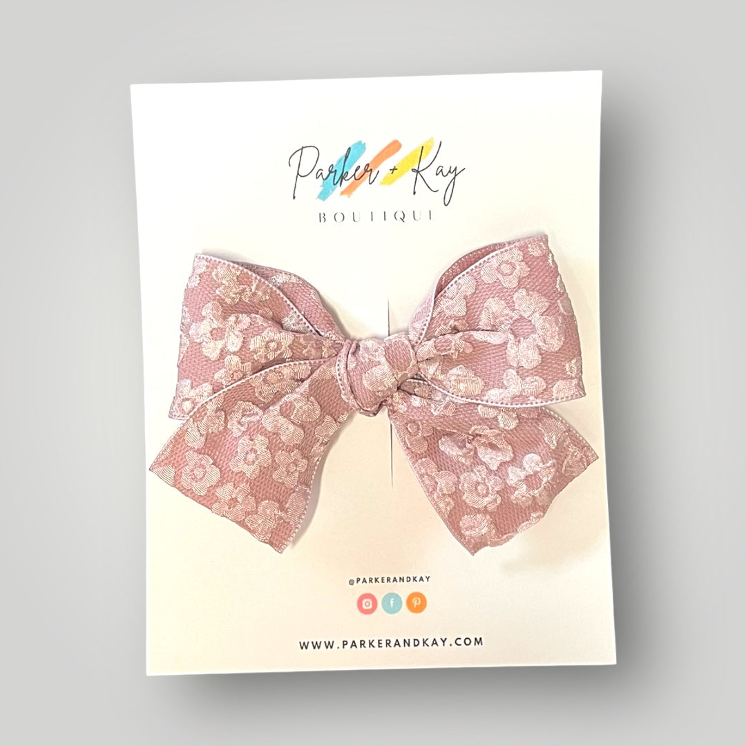 Embossed Floral Hair Bow, 8 Colors