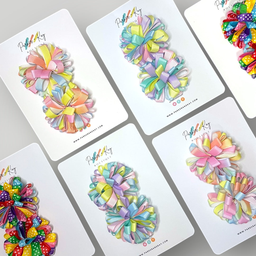 Ribbon Pom Pom Hair Clips