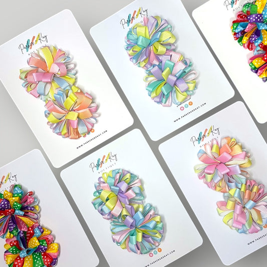 Ribbon Pom Pom Hair Clips