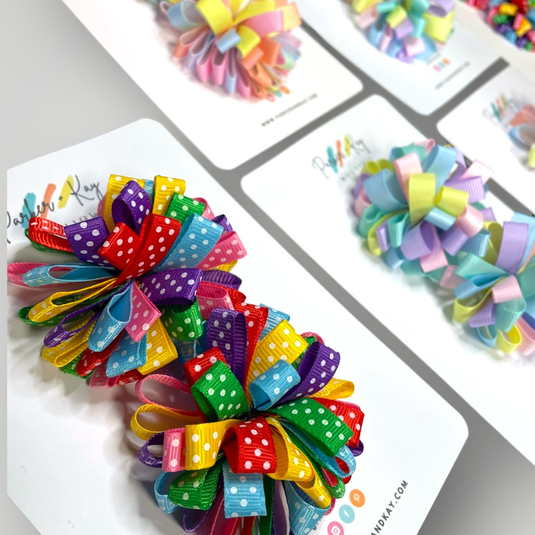 Ribbon Pom Pom Hair Clips
