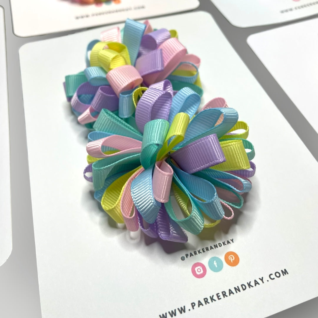 Ribbon Pom Pom Hair Clips