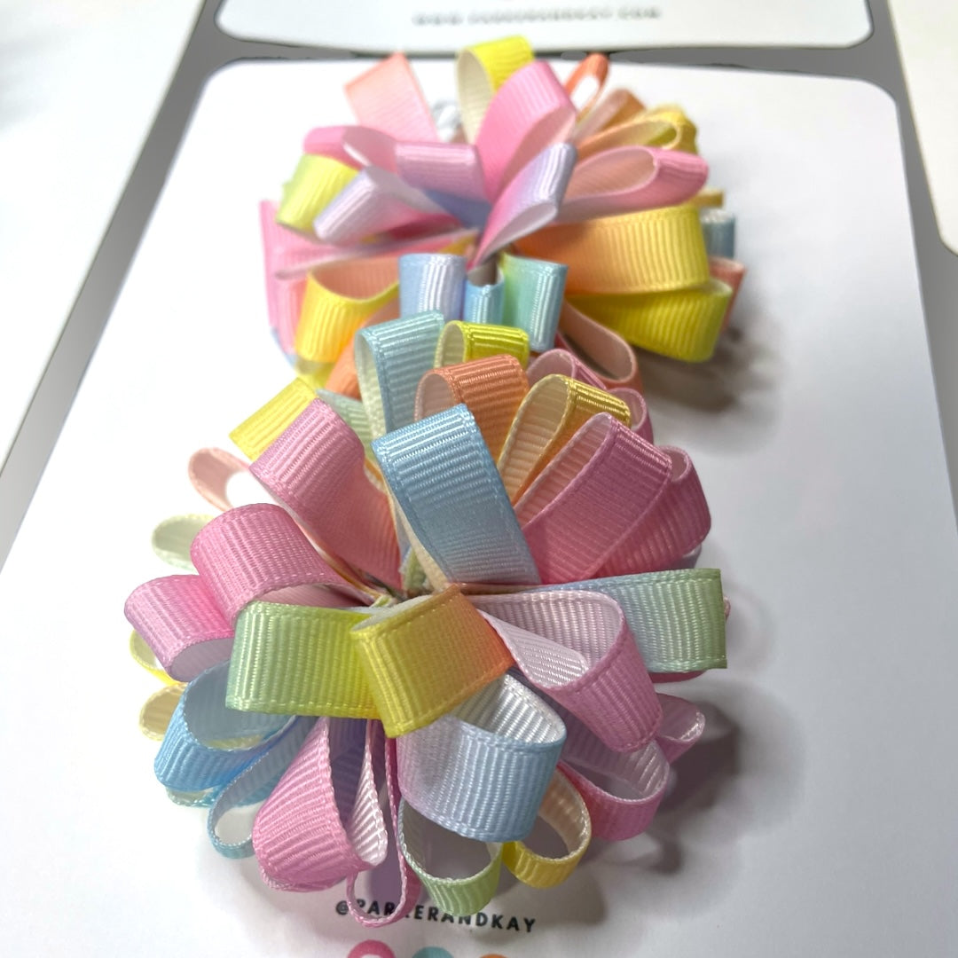 Ribbon Pom Pom Hair Clips
