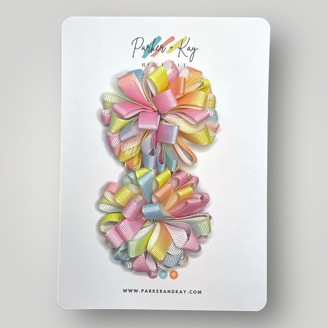 Ribbon Pom Pom Hair Clips