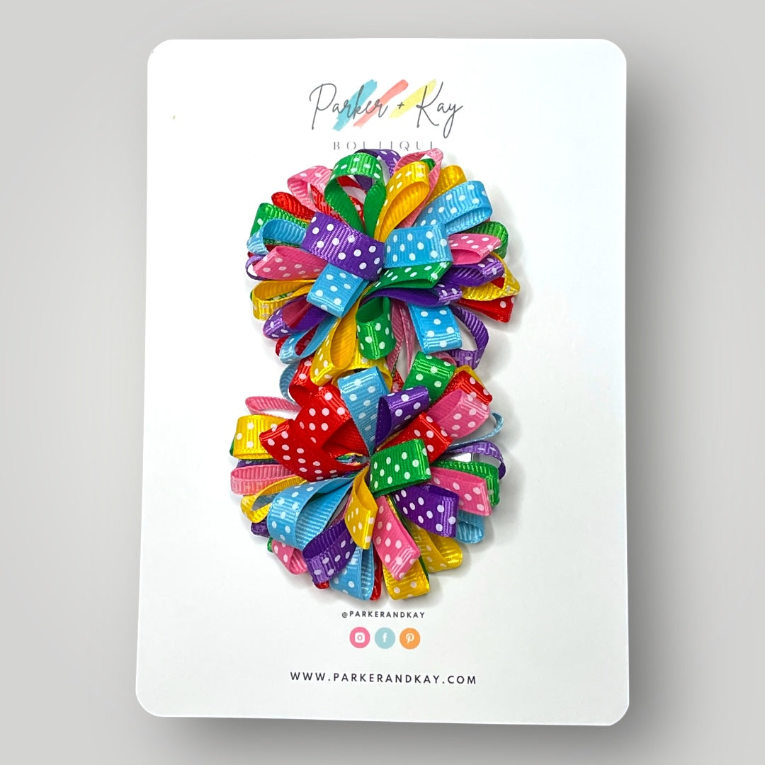 Ribbon Pom Pom Hair Clips