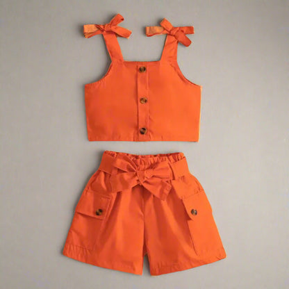 Orange Cropped Top + Shorts Set