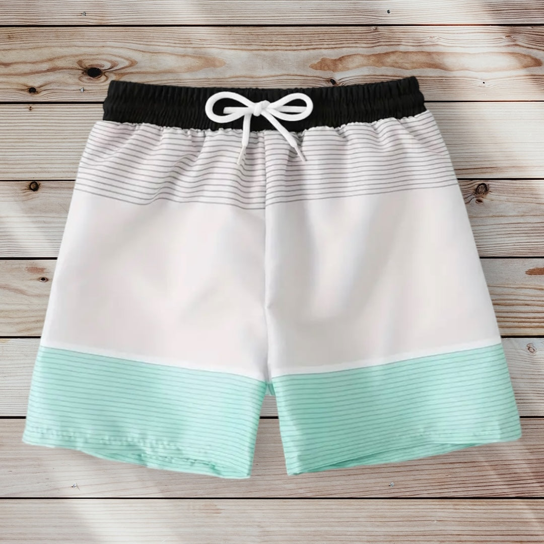 STEVEN Striped Swim Trunks