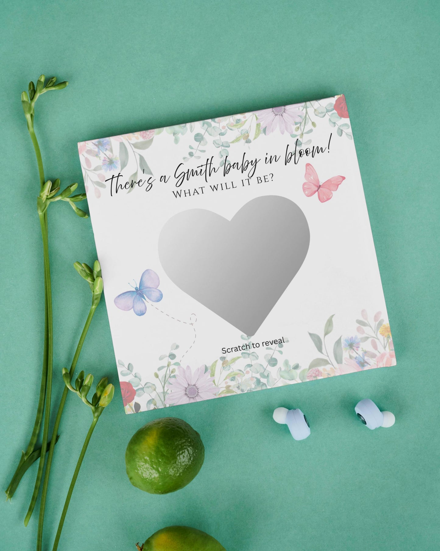 Baby in Bloom Gender Reveal Scratch-off Card