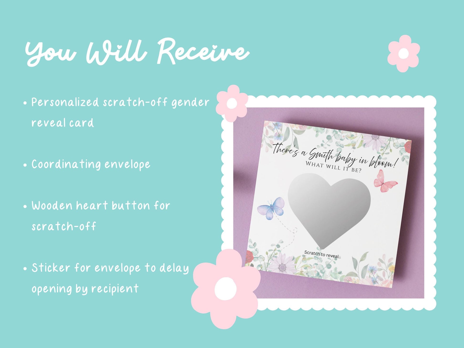 Baby in Bloom Gender Reveal Scratch-off Card
