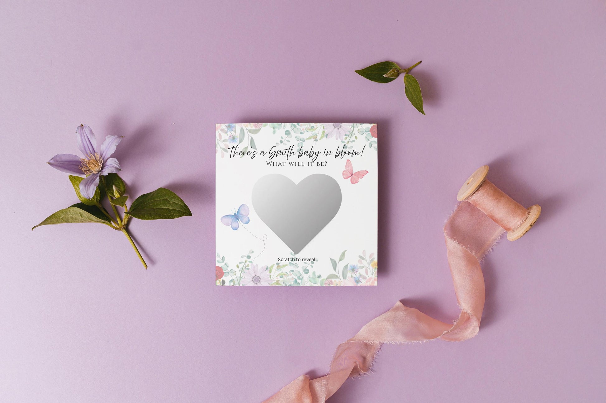 Baby in Bloom Gender Reveal Scratch-off Card