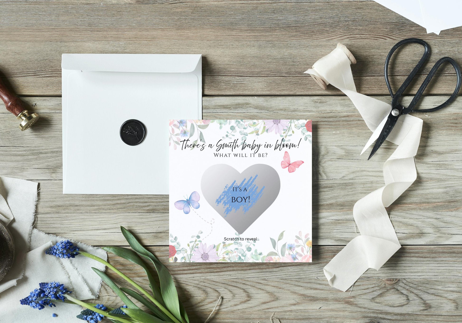 Baby in Bloom Gender Reveal Scratch-off Card